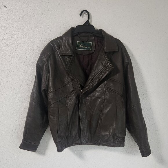 Sanglier  Rare Vintage 80s Brown Lambskin Men's Motorcycle  Biker Jacket Medium - Picture 1 of 11